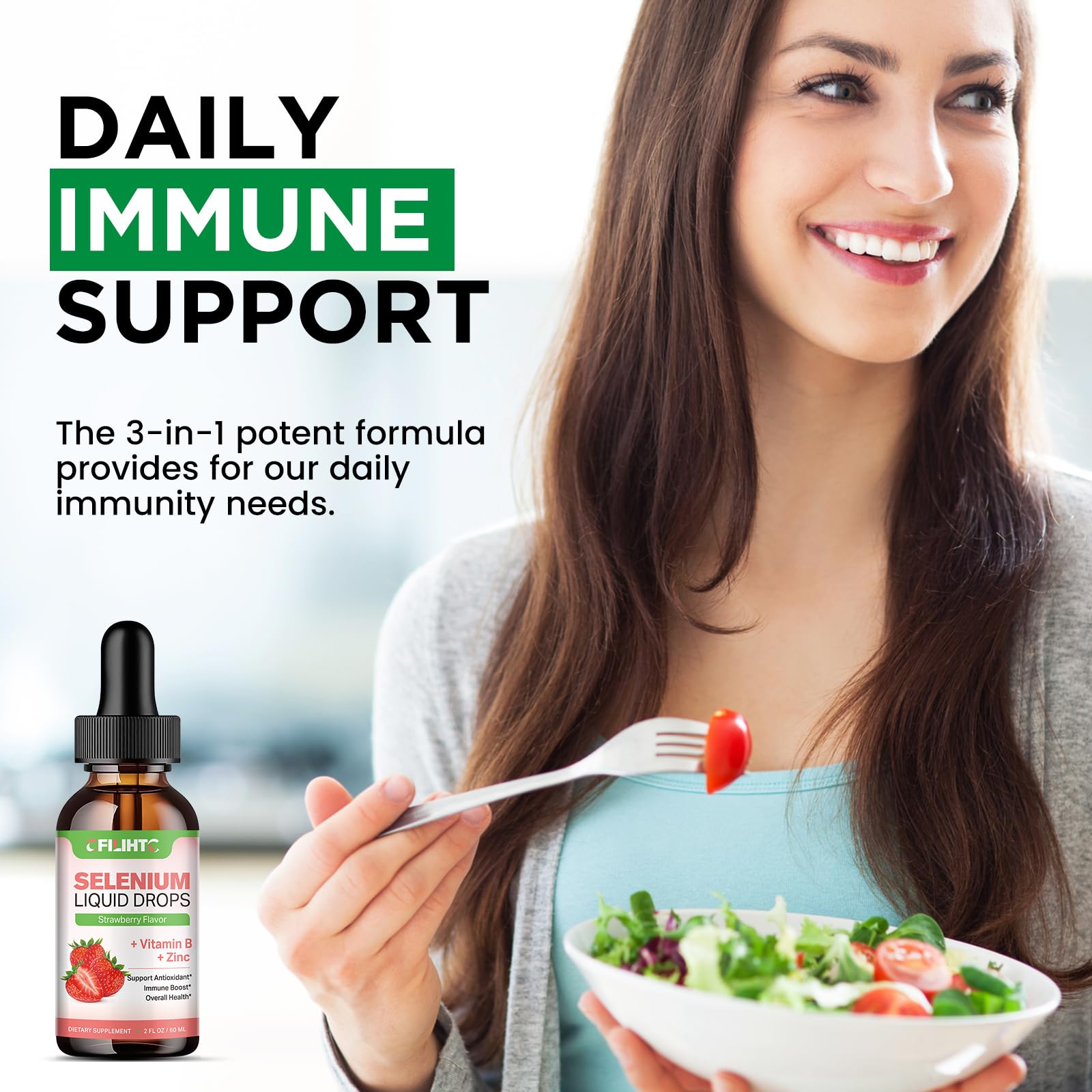2 Pack Selenium Liquid Drops - 200mcg, Vitamin B Complex & Zinc, Strawberry Flavor | Immune Support & Heart Health