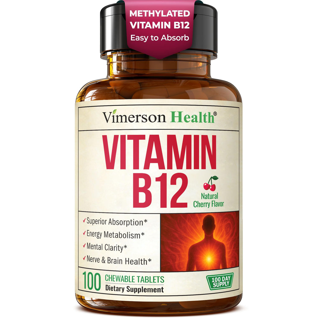 Vitamin B12 1000 mcg – Chewable Methylcobalamin B12 for Energy & Metabolism – Vegan Cherry Flavor