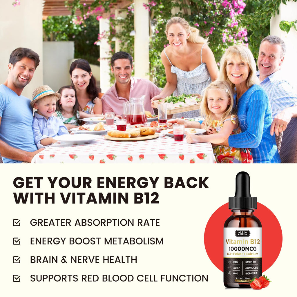 Vitamin B12 Liquid Drops Sublingual 10000 mcg – Triple B-12 Complex (Methyl & Methylcobalamin) for Energy & Mood | Women & Men