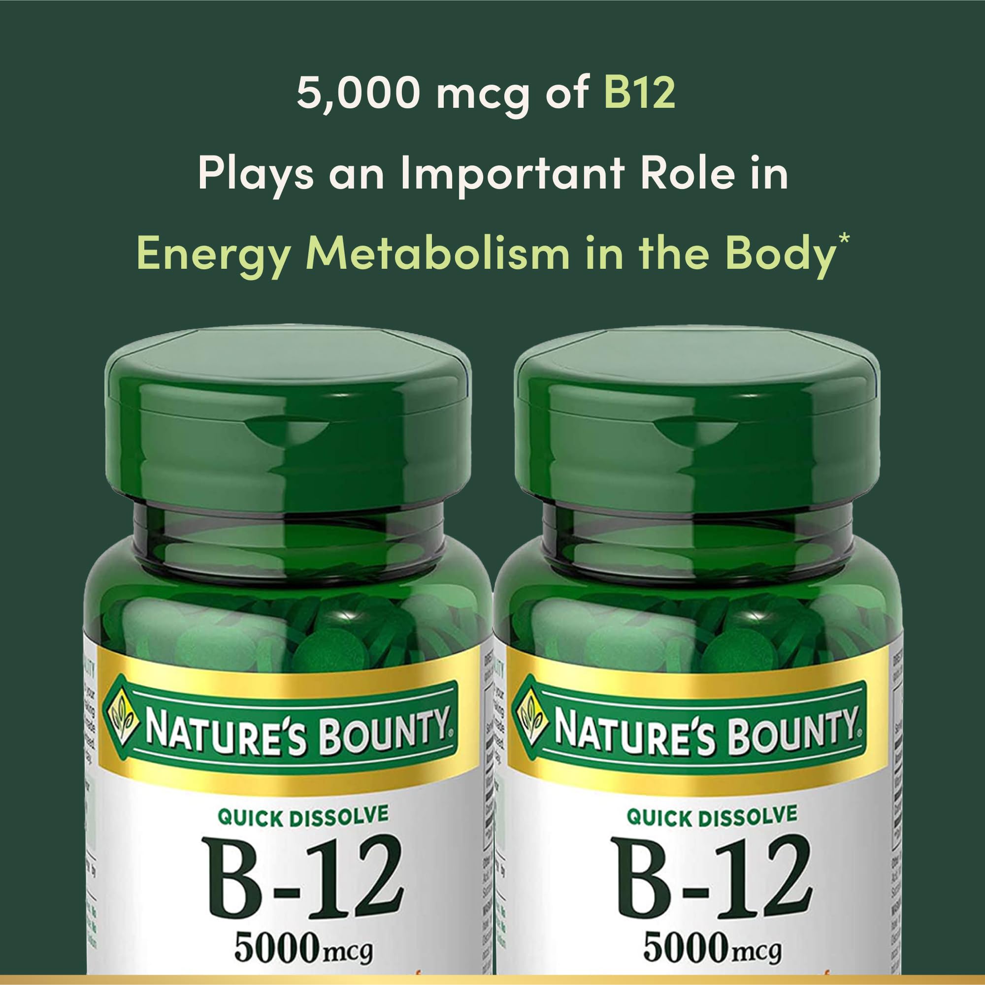 Vitamin B12 by Nature's Bounty - Quick Dissolve 5000mcg (80 Tablets Pack of 2)