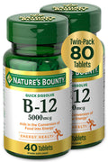 Vitamin B12 by Nature's Bounty - Quick Dissolve 5000mcg (80 Tablets Pack of 2)