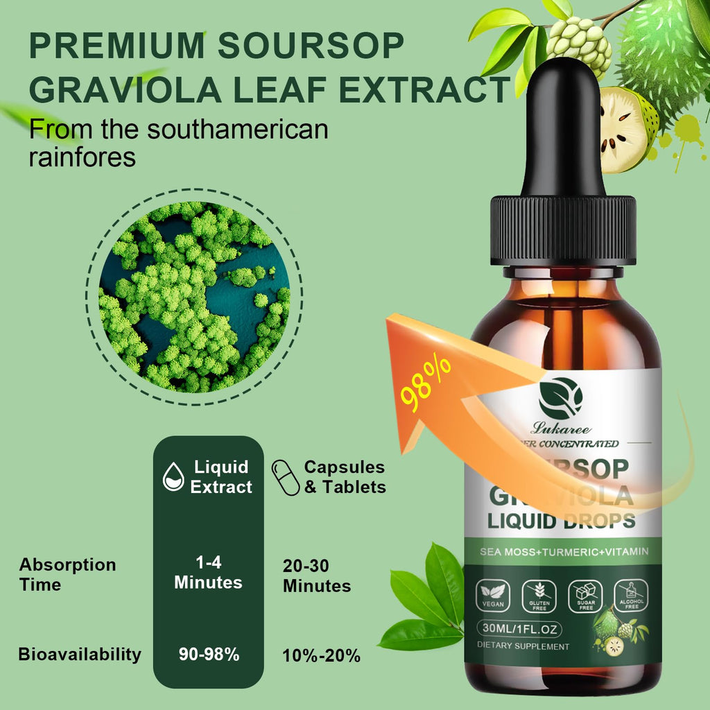 (2 Pack) Soursop Graviola Liquid Drops with Sea Moss - Immunity & Digestion Support