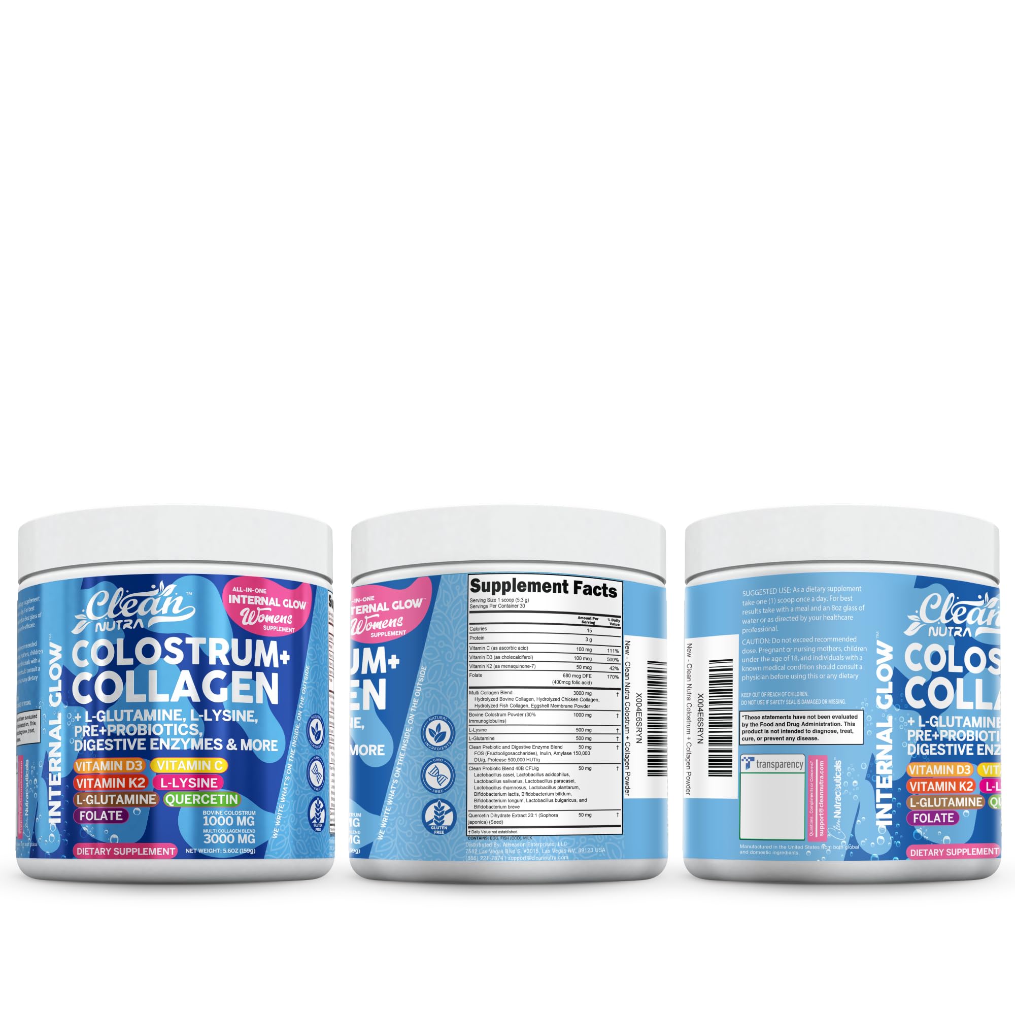 Bovine Colostrum Powder + Collagen Peptides with L-Glutamine – Gut Health Supplement | Clean Nutra