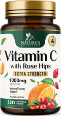 Vitamin C Chewable 1000mg - Immune Support with Rose Hips - Vegan & Non-GMO (120 Tablets)