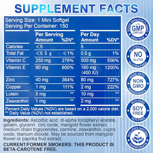 AREDS2 Eye Vitamin & Mineral Supplement — Lutein & Zeaxanthin, C & E, Zinc & Copper | 150 Softgels