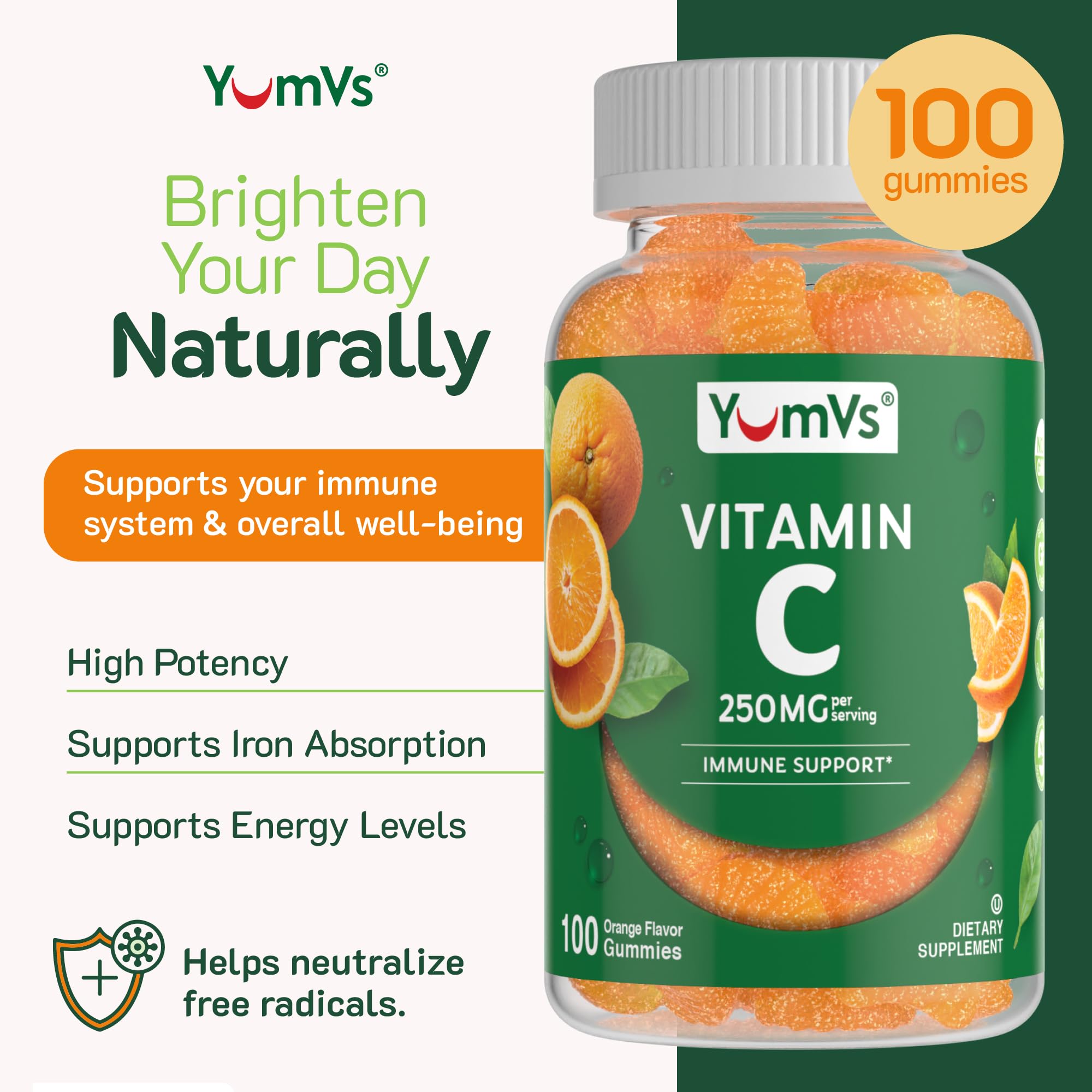 Vitamin C Gummies for Adults – 250 mg Orange Flavor | YumVs VIT C Gummies