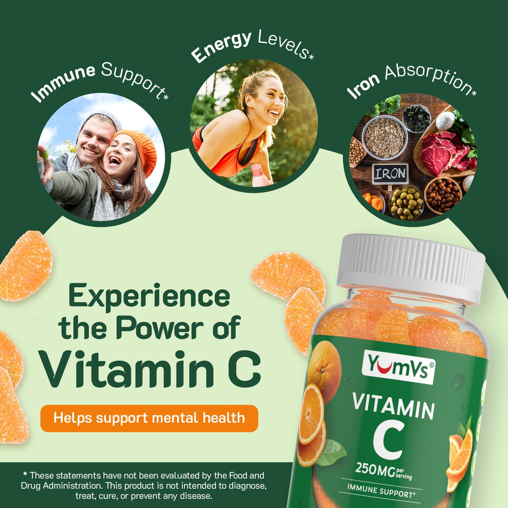 Vitamin C Gummies for Adults – 250 mg Orange Flavor | YumVs VIT C Gummies