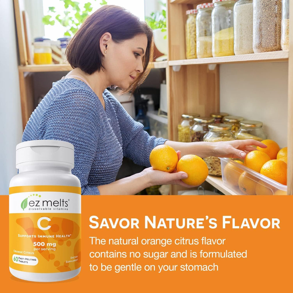 EZ Melts Vitamin C – 60 Dissolvable Tablets (Orange Citrus) | Immune Support, Antioxidant, Non-GMO, Sugar-Free