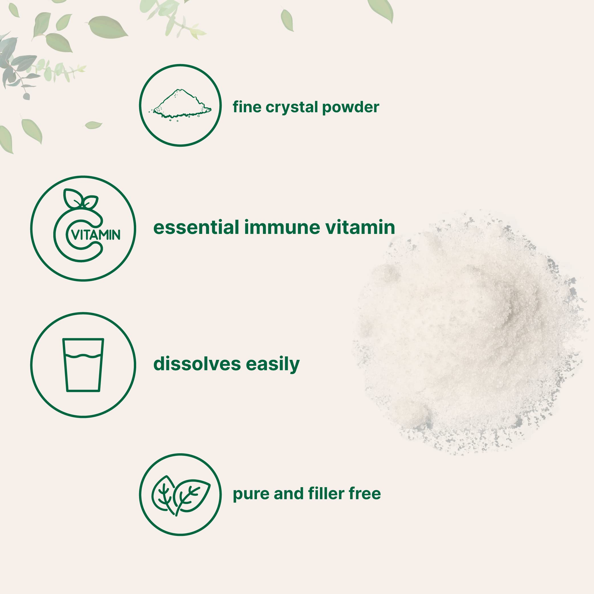 Pure Vitamin C Crystal Powder – Water-Soluble Vitamin C 1000mg per Serving | 1 KG (2.2 lb) Immune Support & Antioxidant