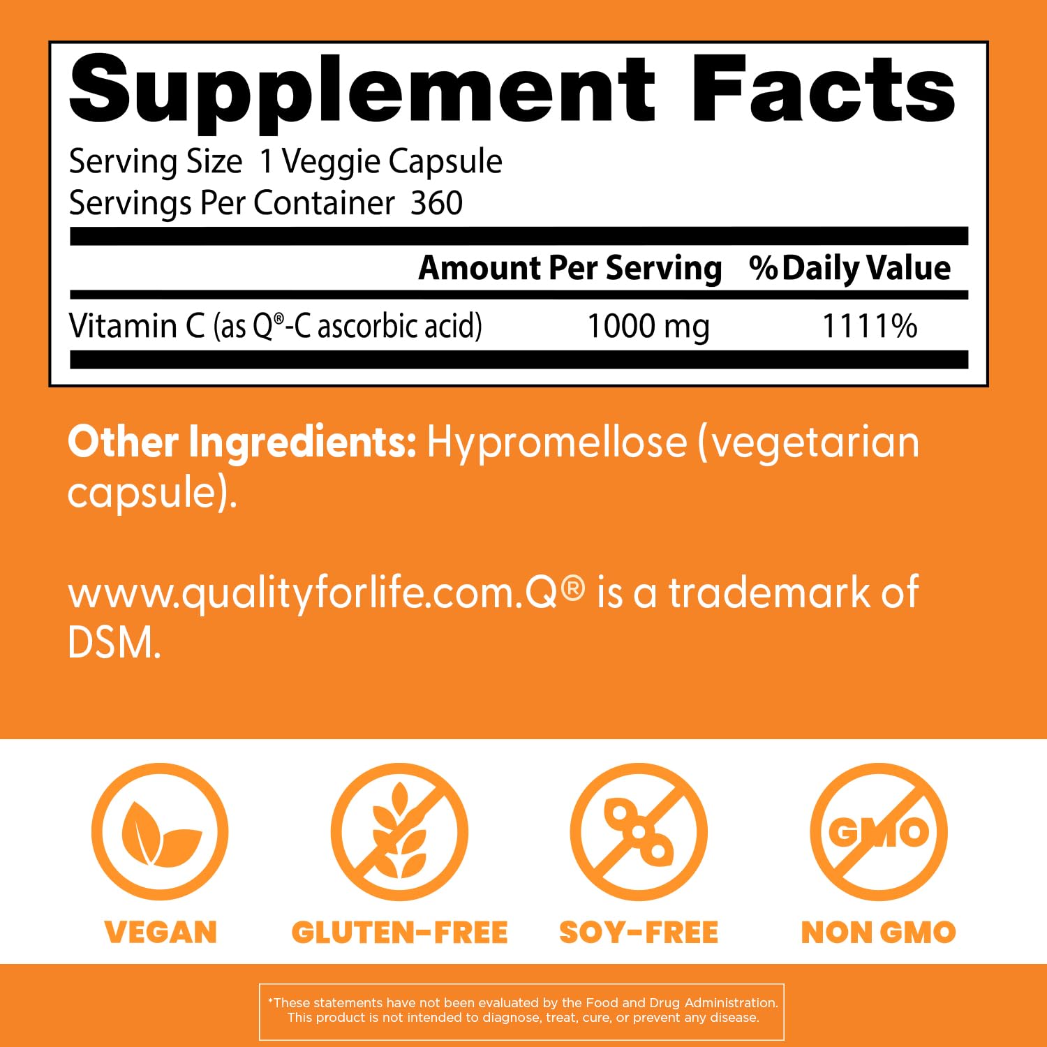 Doctor's Best Vitamin C with Q-C – Immune Support, 360 Veggie Caps