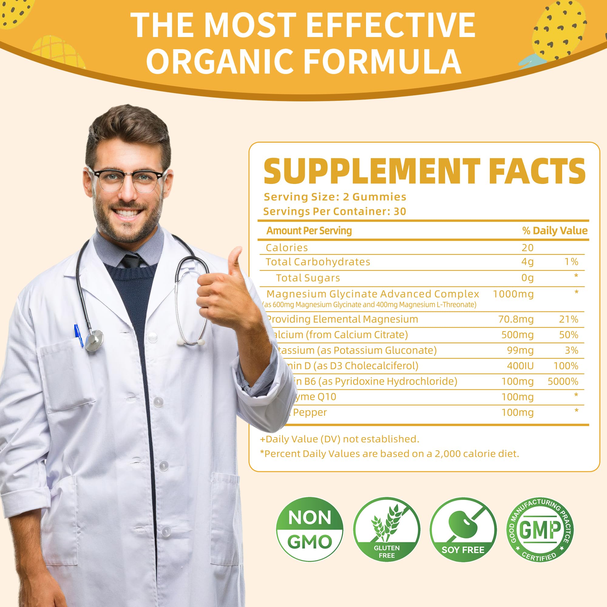 Nature's Aid Magnesium Glycinate Gummies 1000mg – Sugar-Free Pineapple Gummies with Vitamin D, B6 & CoQ10 (120 each, 2 Pack)