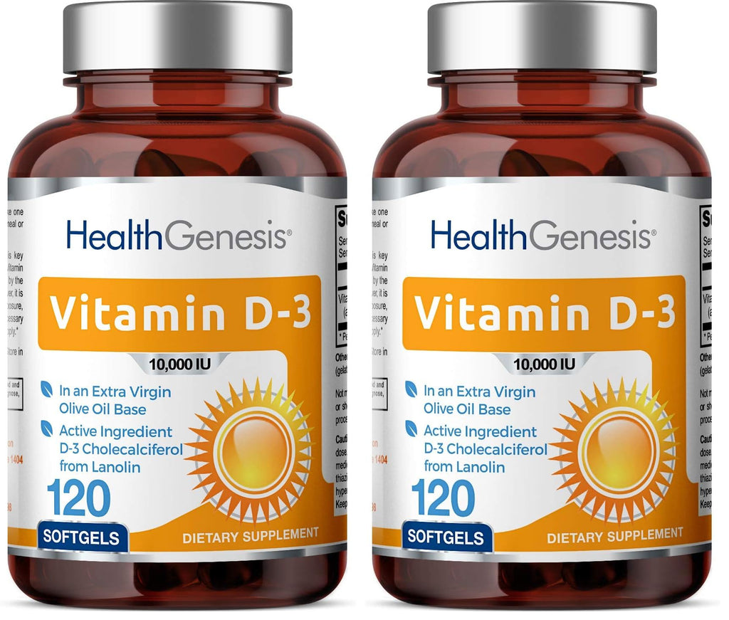 Vitamin D-3 10000 IU 120 Softgels – High-Potency in Extra Virgin Olive Oil (Pack of 2)