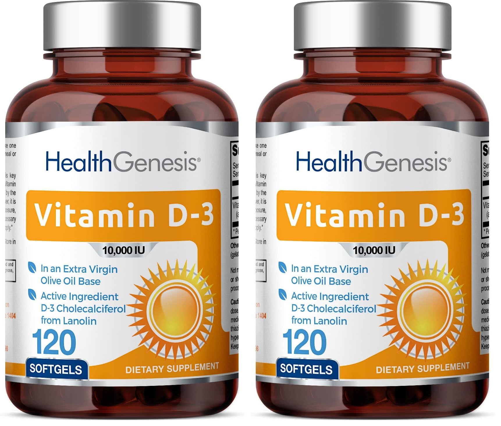 Vitamin D-3 10000 IU 120 Softgels – High-Potency in Extra Virgin Olive Oil (Pack of 2)