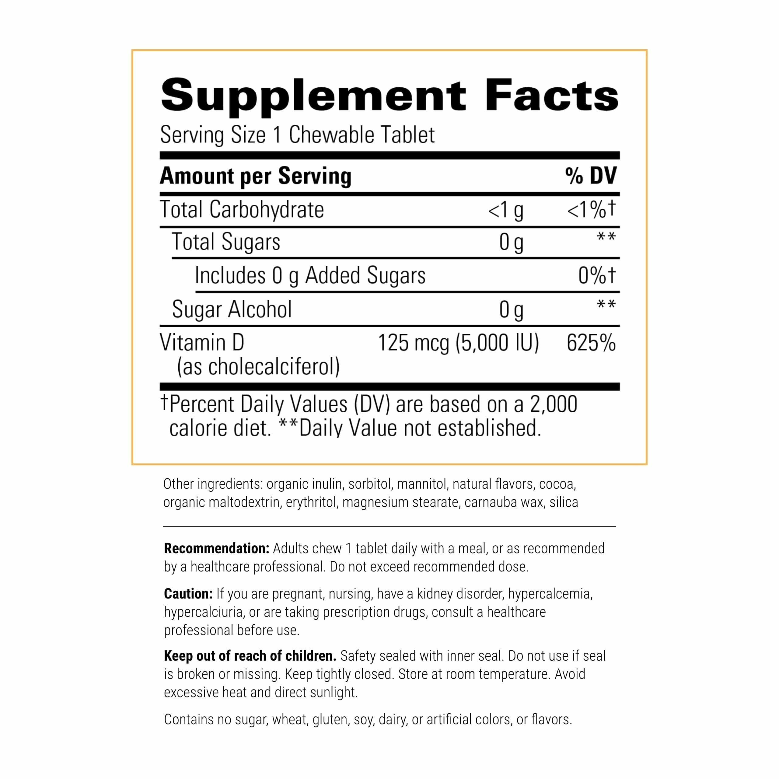 Integrative Therapeutics Vitamin D3 125 mcg - Vitamin D Supplement for Bone Health & Immune Support* - Gluten-Free & Dairy-Free - Chocolate Flavored, 90 Chewable Tablets (90 Servings)