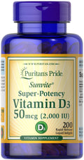 Vitamin D3 50mcg (2,000 IU) Softgels – Immune Health & Bone Support | Puritan's Pride (200 Softgels)