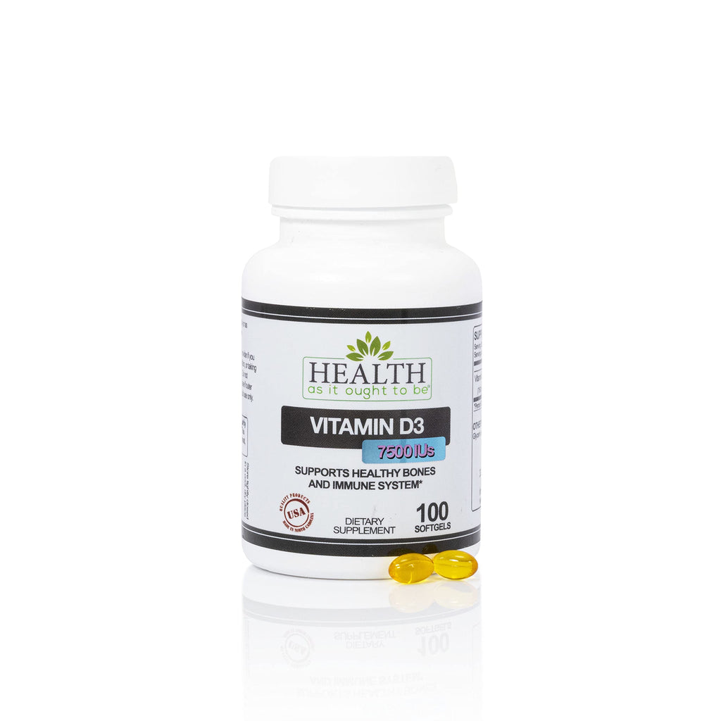 Vitamin D3 7500 IU Supplement (188 mcg) – Bone & Immune Health – 100 Softgels