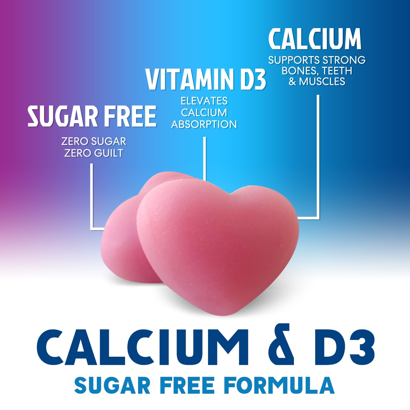 Calcium Gummies with Vitamin D3 (400 IU) - Sugar Free, 120 Count | Supports Immune Health & Bones