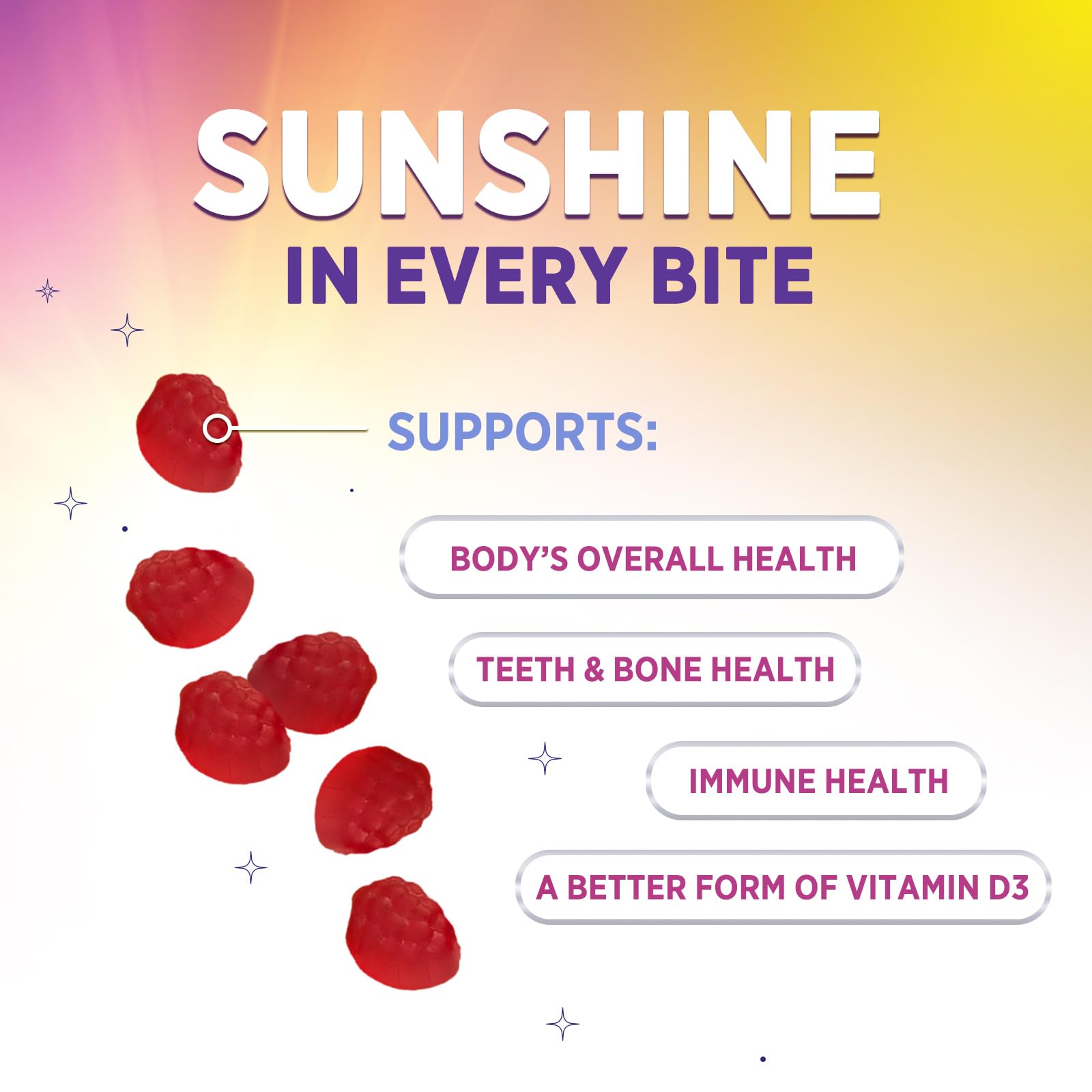 Vitamin D3 Gummies 5000 IU (125 mcg) - Triple Strength Bone and Immune Support, Vitamin D Gummy Dietary Supplement, Nature's Berry D Vitamin Supplement, Raspberry Flavored, Non-GMO - 120 Gummies