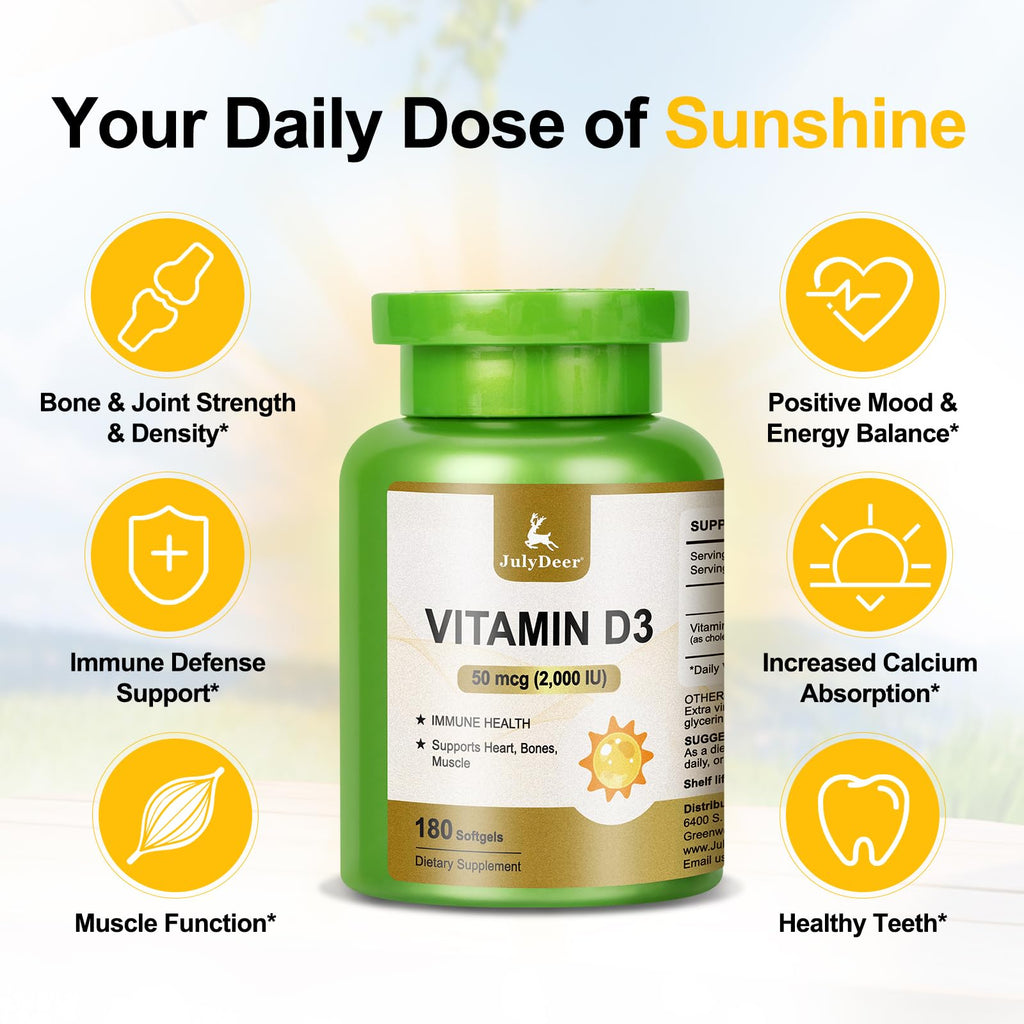 Vitamin D3 2000 IU (50 mcg) 360 Softgels – Immune & Bone Health | Non-GMO, Gluten-Free