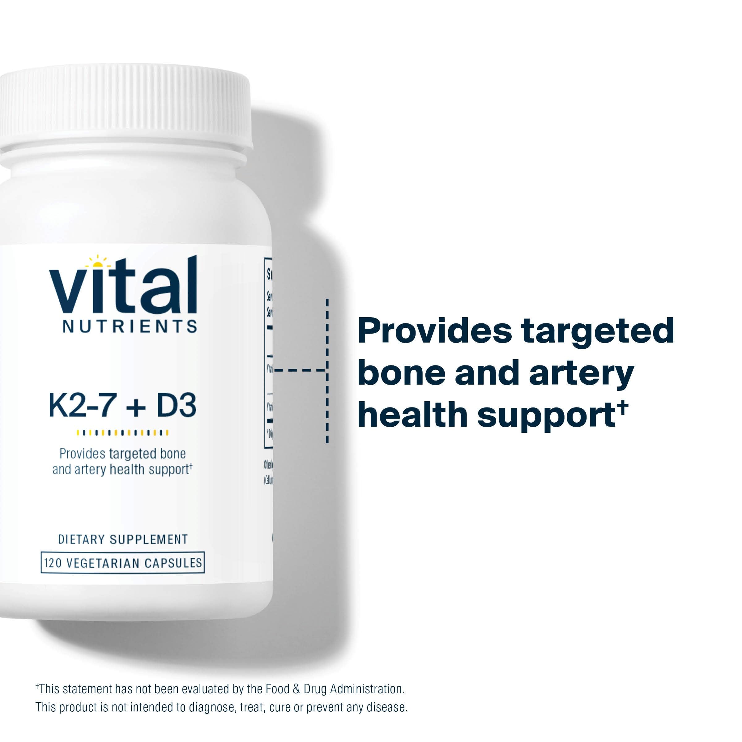 Vital Nutrients Vitamin D3 + K2 2000 IU — Bone & Muscle Support | 120 Capsules