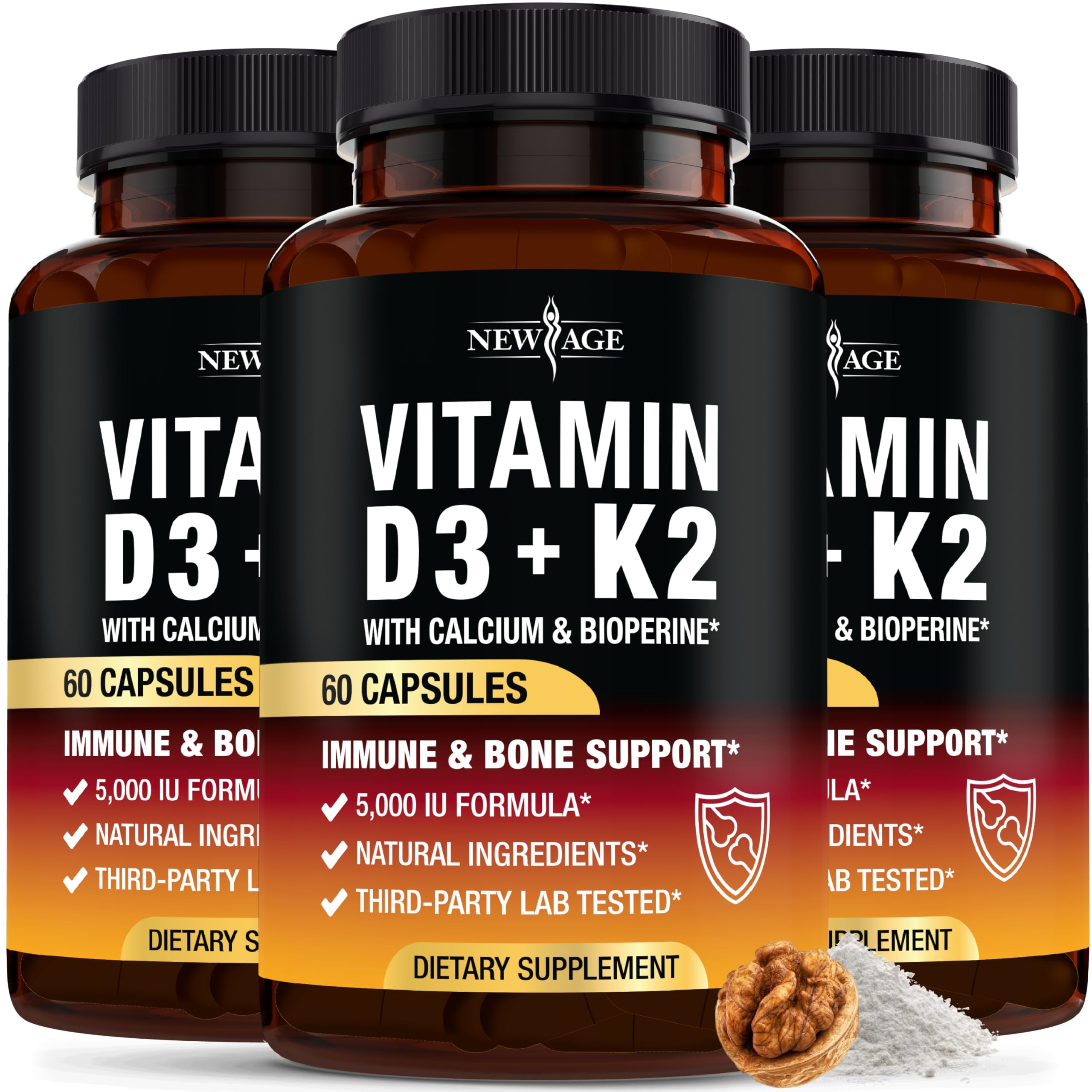 Vitamin D3 5000 IU + K2 MK-7 100 mcg – 2-in-1 Bone, Immune & Heart Support