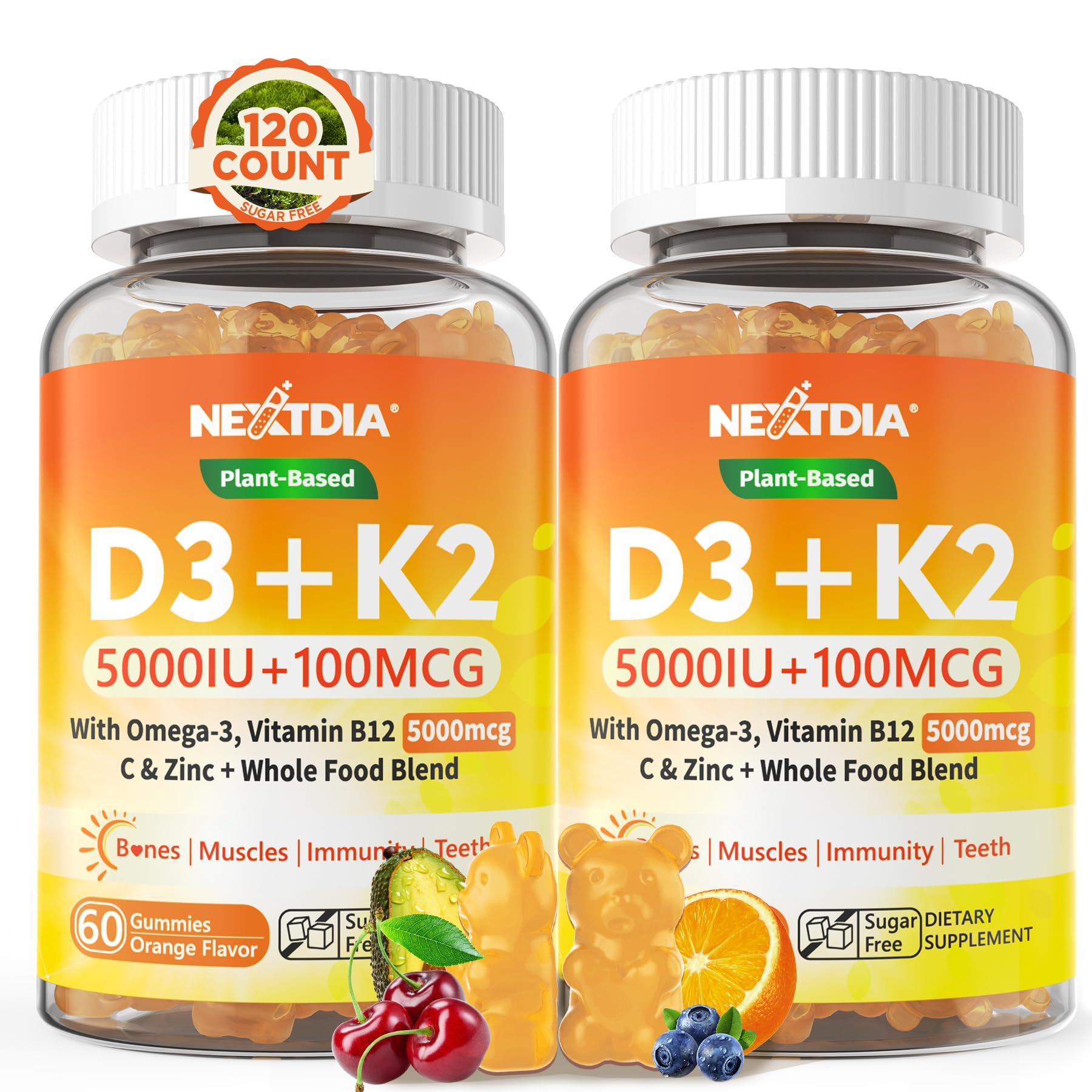 Vitamin D3 K2 Gummies 5000/10000IU with Omega-3 & MK-7 – Bone & Immune Support