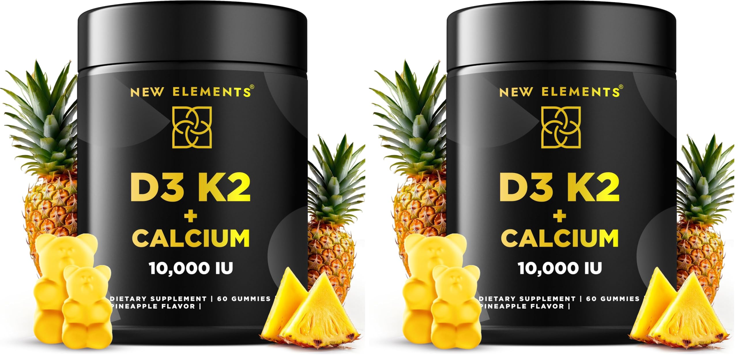 Vitamin D3 K2 Gummies 10000 IU with Calcium 100mg – Vegan, Gluten Free, Non-GMO (Pack of 2)