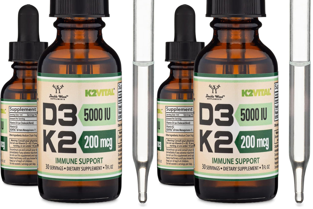 Vitamin D3 K2 5,000 IU Liquid Drops with All-Trans MK-7 (K2Vital) – Double Wood, Pack of 2