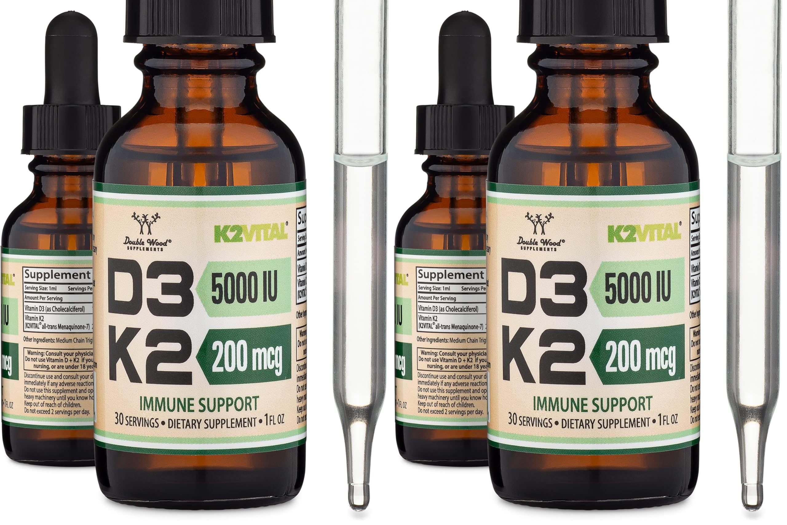 Vitamin D3 K2 5,000 IU Liquid Drops with All-Trans MK-7 (K2Vital) – Double Wood, Pack of 2