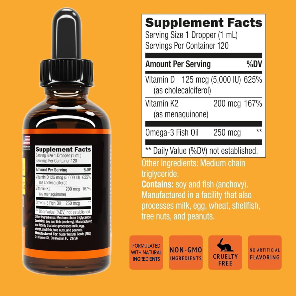 Vitamin D3 K2 Liquid Drops 5000 IU – Fast Absorption 4-in-1