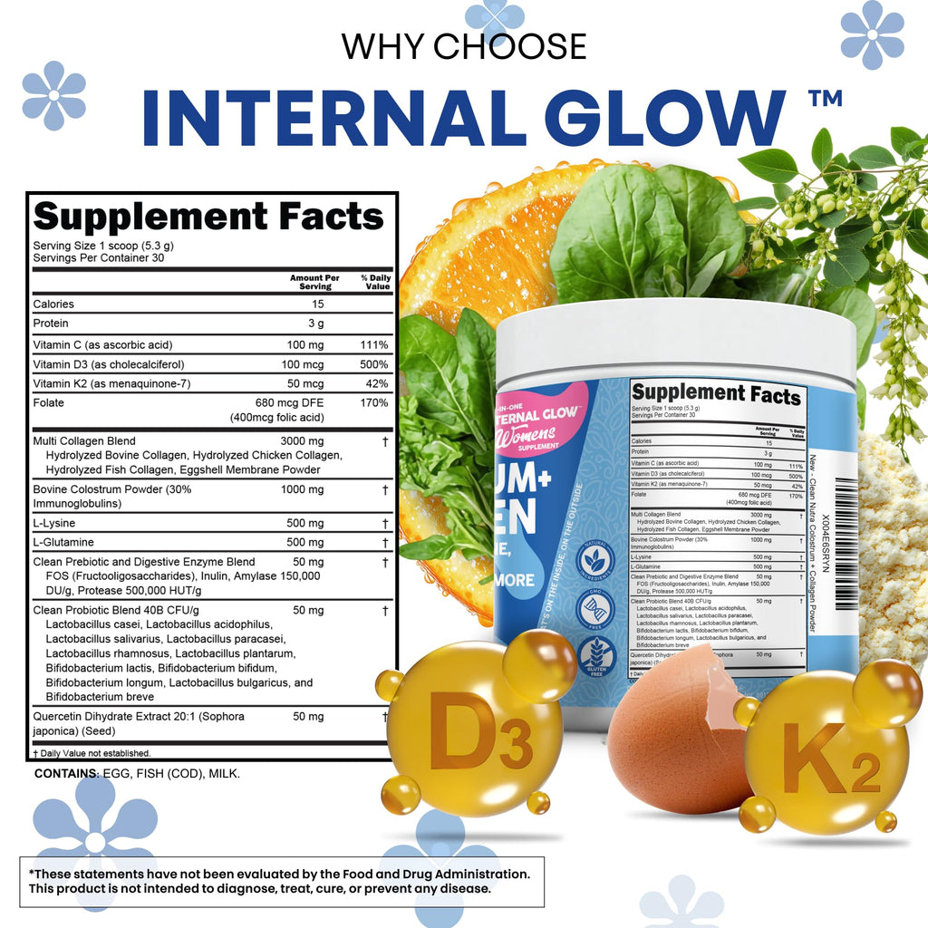 Bovine Colostrum Powder + Collagen Peptides with L-Glutamine – Gut Health Supplement | Clean Nutra