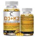 Vitamin D3 K2 Supplement 5000 IU – Plant-Based 60 Count for Bone & Immune Health