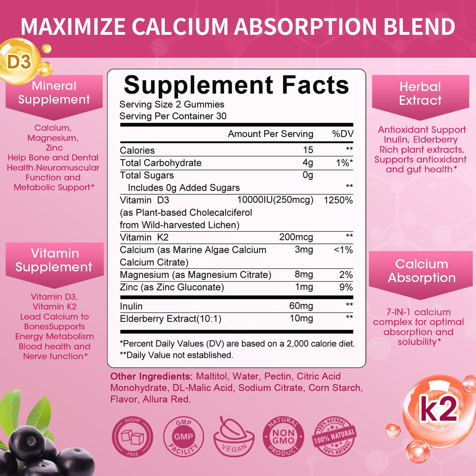 Vitamin D3 10000 IU + K2 MK-7 Vegan Gummies for Immune & Bone Support