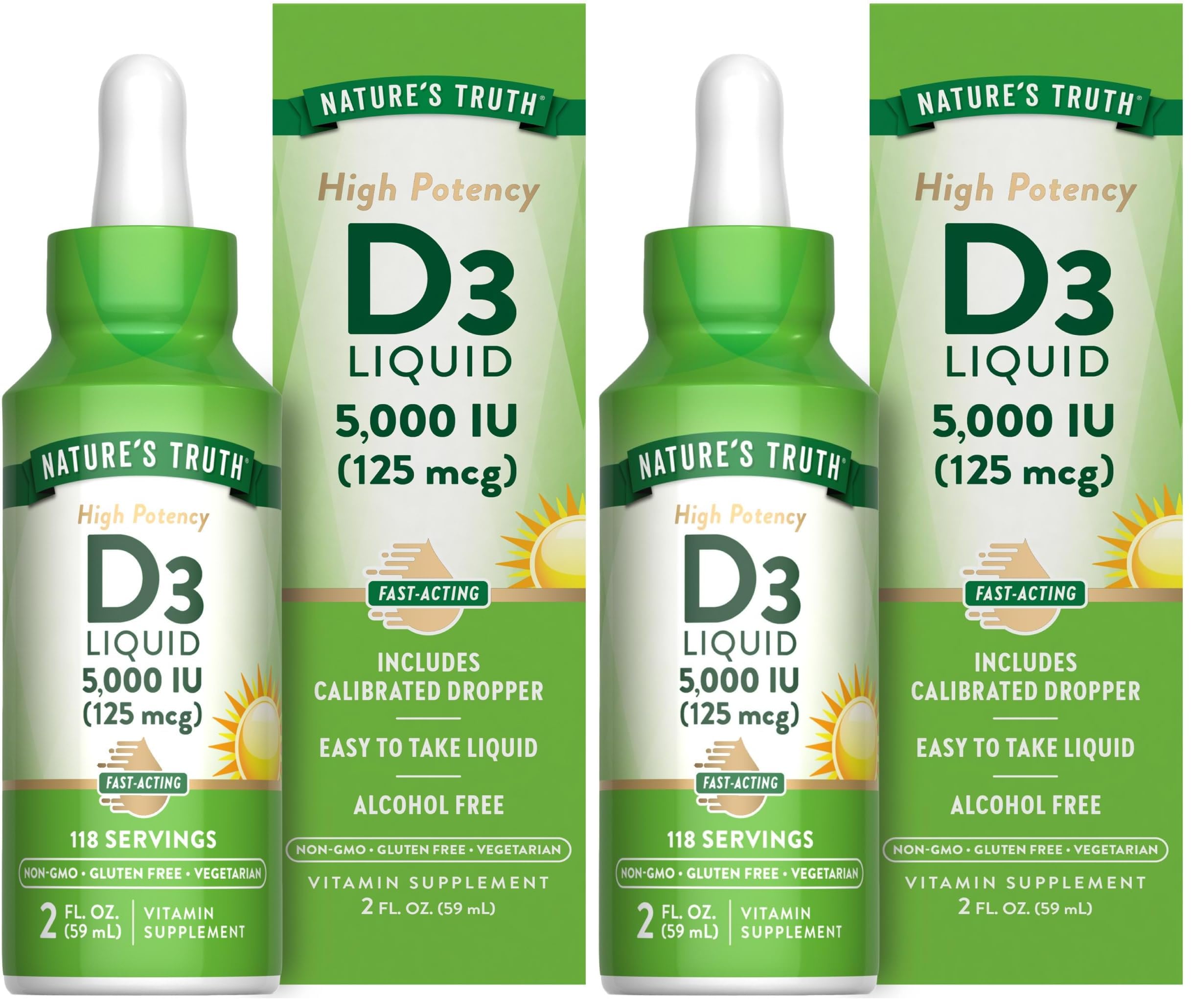 Nature's Truth Vitamin D3 Liquid 5000 IU - 2 fl oz, Non-GMO & Gluten Free (Pack of 2)