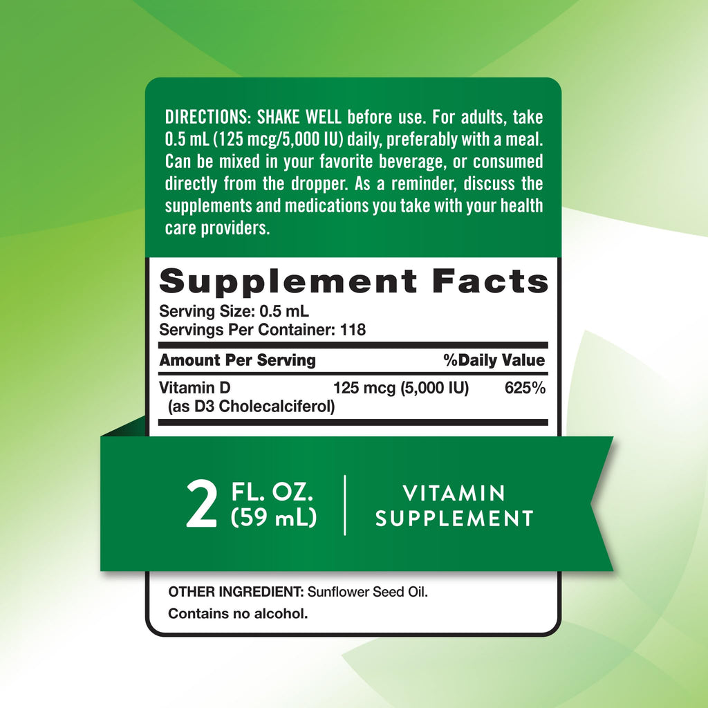 Nature's Truth Vitamin D3 Liquid 5000 IU - 2 fl oz, Non-GMO & Gluten Free (Pack of 2)