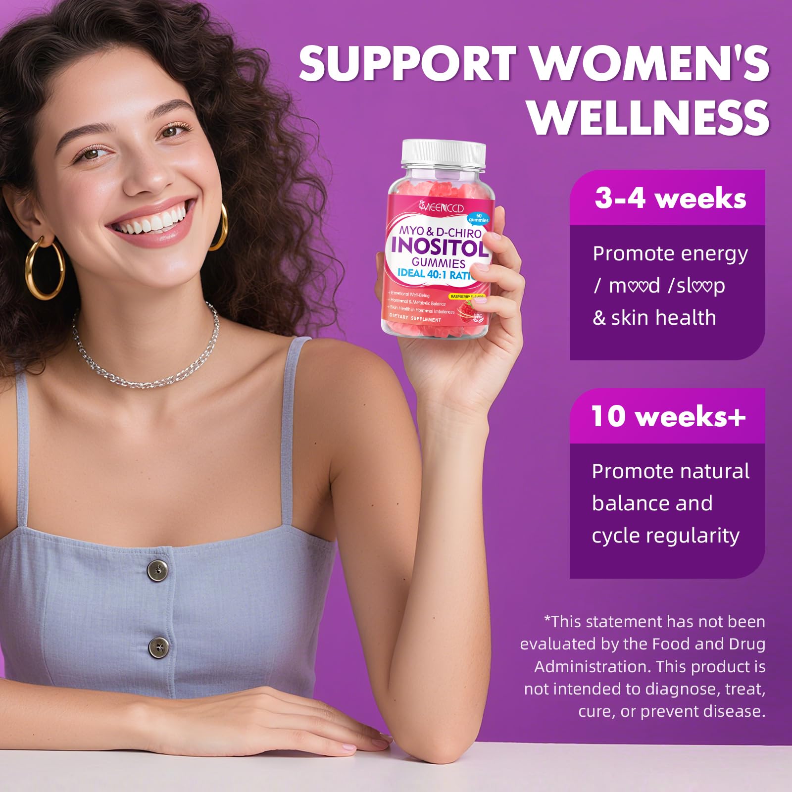 2-Pack Myo-Inositol and D-Chiro Inositol Gummies – 40:1 Ratio, Raspberry Flavor, 120 Count