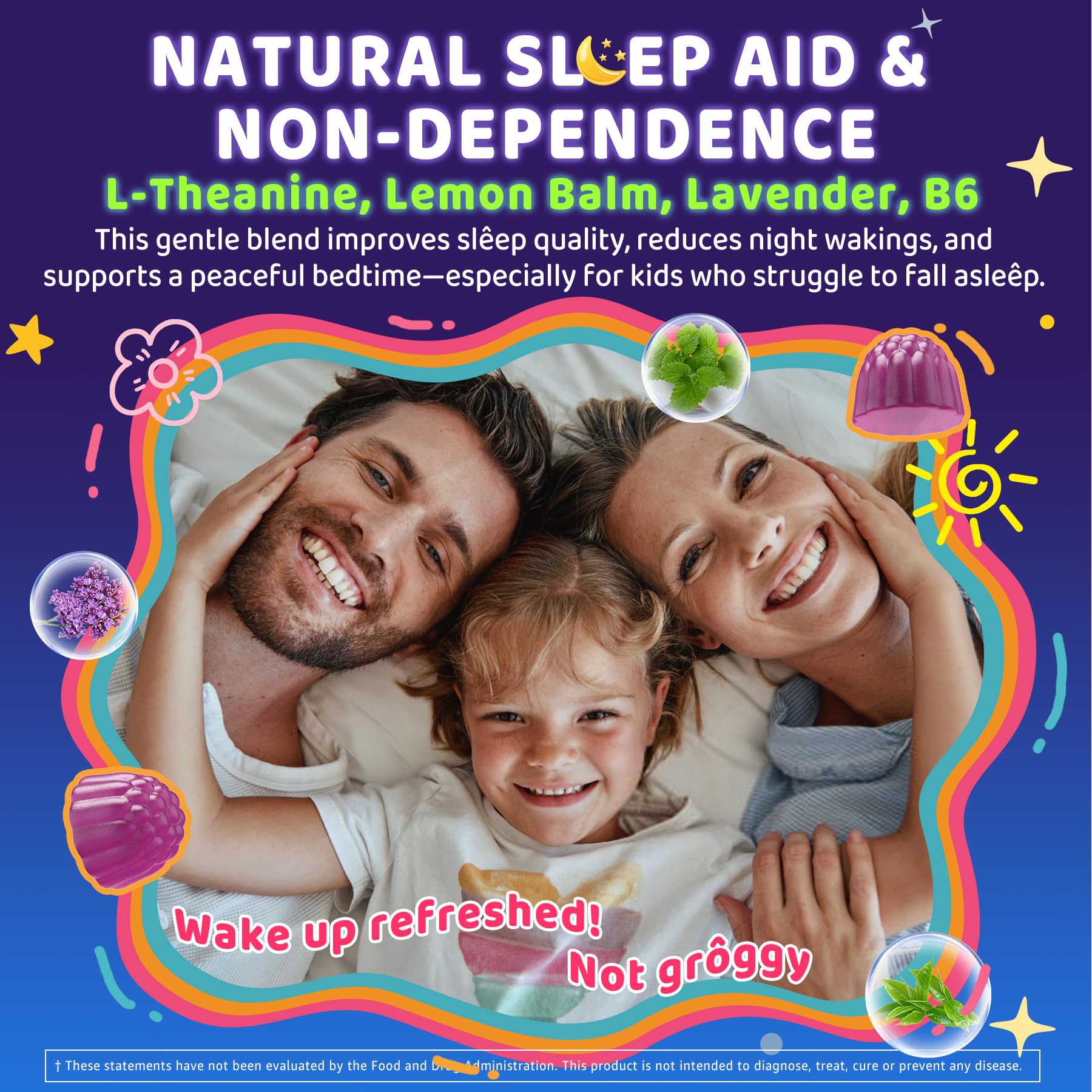 Kids Sleep Gummies - No Melatonin with Magnesium Glycinate, L-Theanine, Zinc & D3K2 | Immune Support