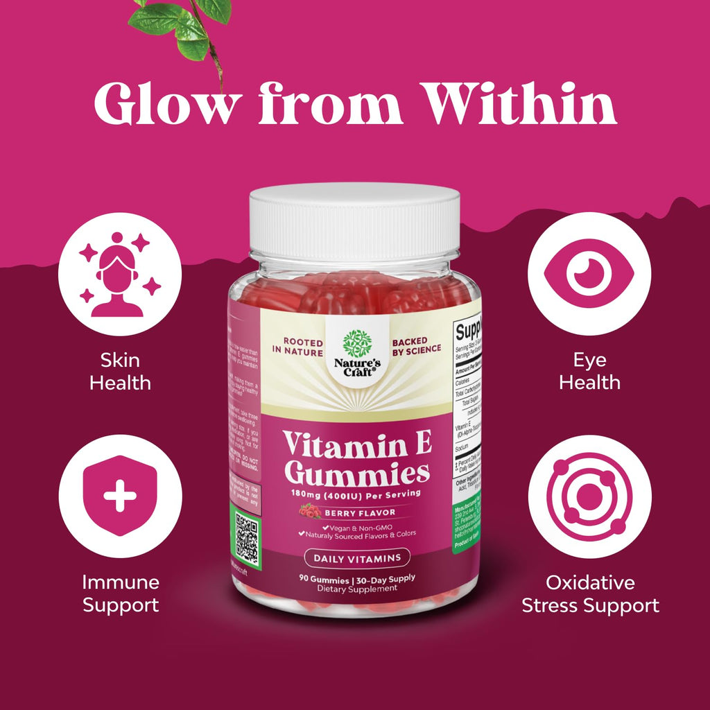 Natures Craft Vitamin E Gummies – 400 IU High-Potency Skin Support – 2-Month Supply