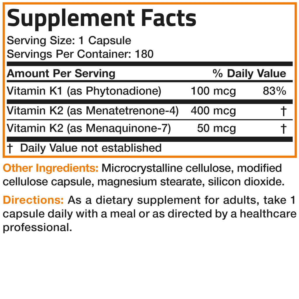Vitamin K Triple Play: K1, K2 MK4 & MK7 – 180 Capsules