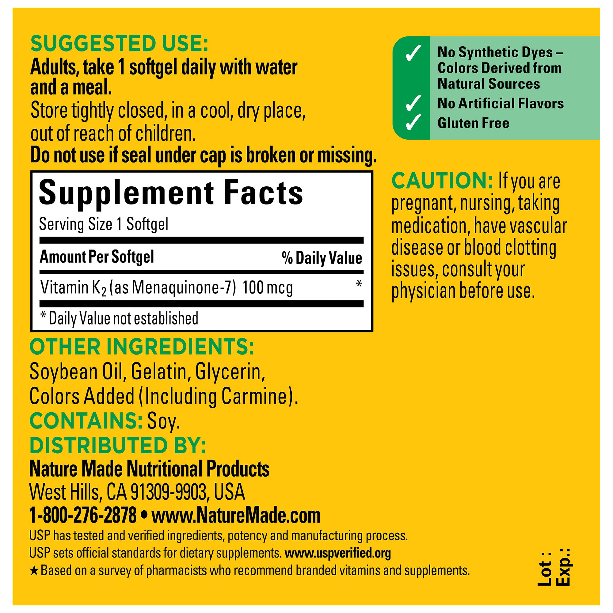 Nature Made Vitamin K2 100 mcg MK-7 Softgels – 30 Day Bone Health Supplement | USP Verified