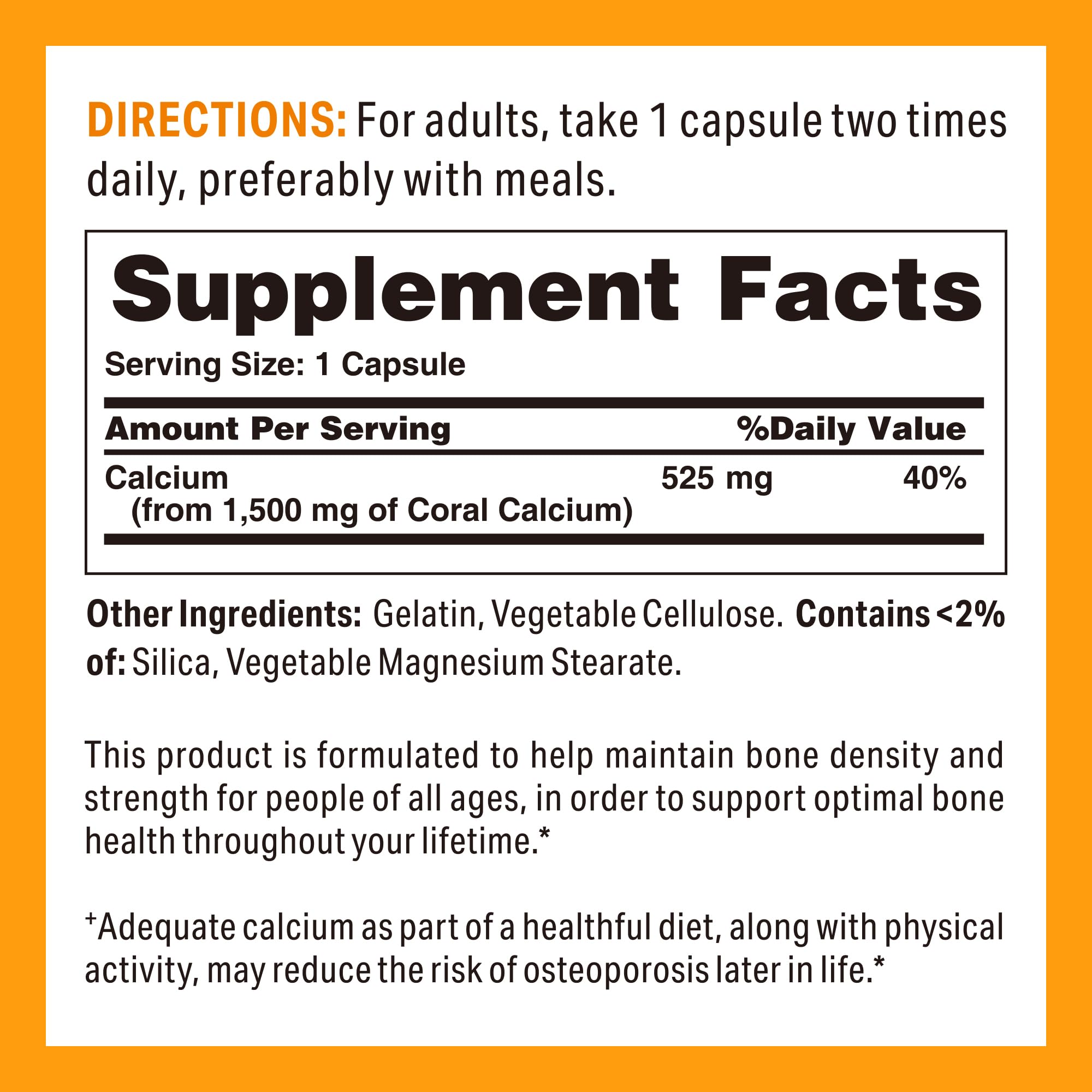 Vitamin World Coral Calcium 1500 mg | 120 Rapid-Release Gluten Free Capsules