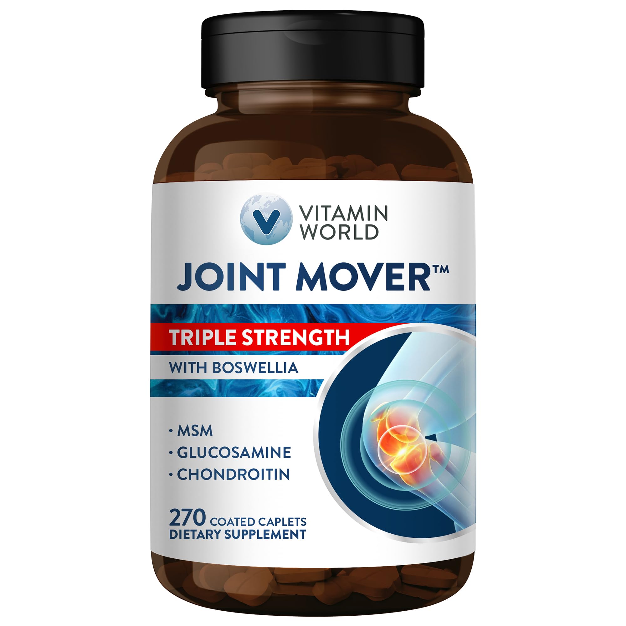 Vitamin World Triple Strength Joint Mover – Glucosamine, Chondroitin, MSM + Collagen & Boswellia – 270 Caplets