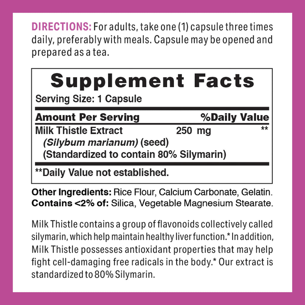 Vitamin World Milk Thistle (Silymarin) 250mg – 100 Capsules | Liver Health Support