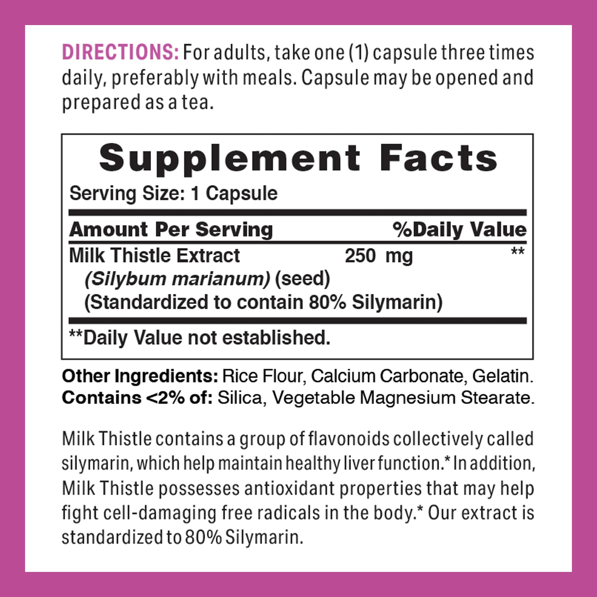 Vitamin World Milk Thistle (Silymarin) 250mg – 100 Capsules | Liver Health Support