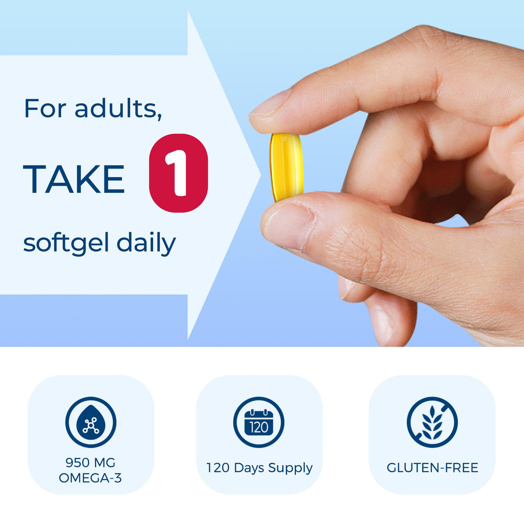 Vitamin World Triple Strength Omega-3 Fish Oil 1360 mg | EPA/DHA 950 mg | 120 Softgels