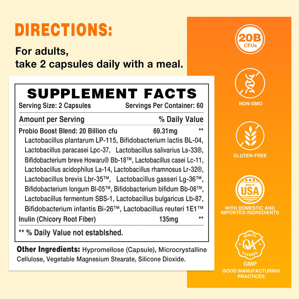 Vitamin World Probiotic 16 – 20B CFU, 16 Strains, Prebiotic Fiber