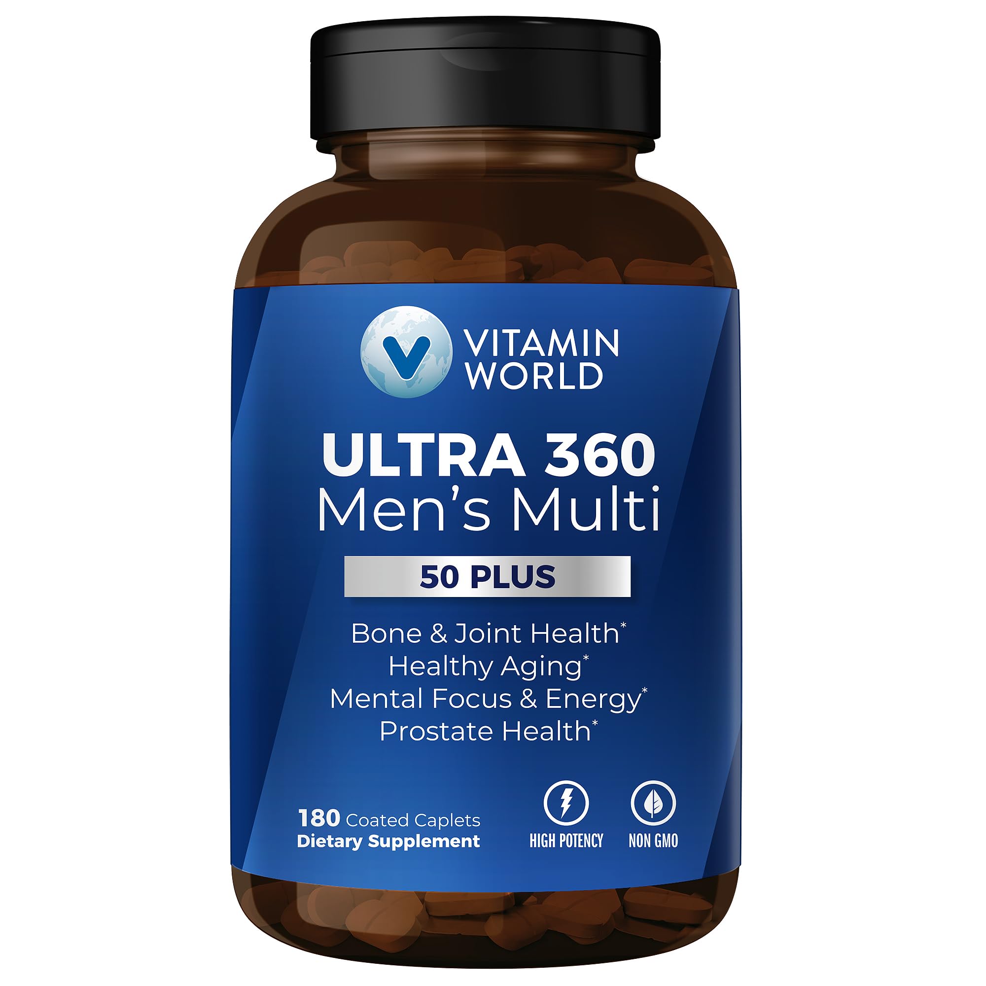 Vitamin World Ultra 360 Men 50+ Multivitamin – 180 Caplets | Prostate Support & Healthy Aging