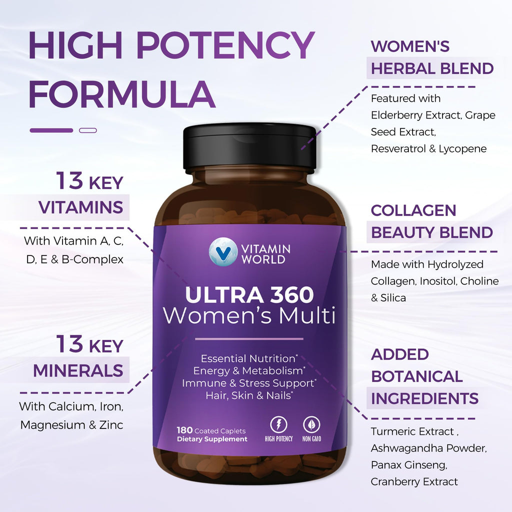 Vitamin World Ultra 360 Women’s Multivitamin with Collagen & Herbs – Hair, Skin & Nails