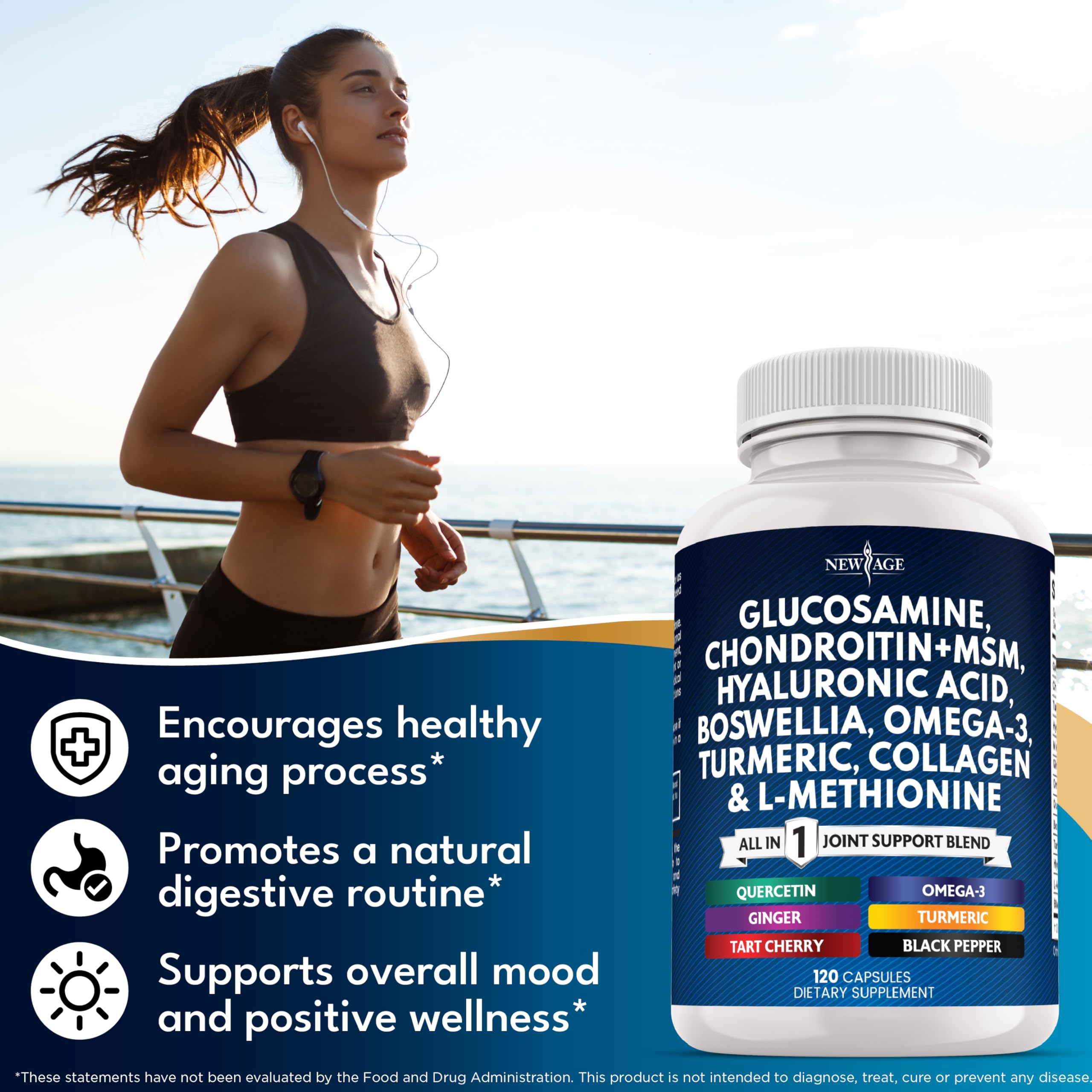 Glucosamine Chondroitin MSM, Turmeric Curcumin, Collagen, Hyaluronic Acid & Omega-3 – 240 Count