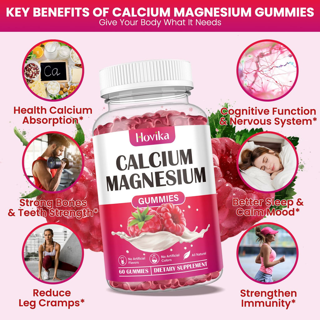 Calcium Magnesium Zinc Gummies 2:1 with D3 K2 B6 B12 – Vegan Raspberry 120